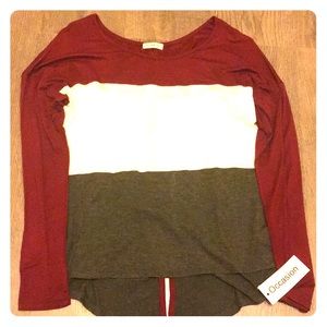 Burgundy White Gray Striped Long Sleeve